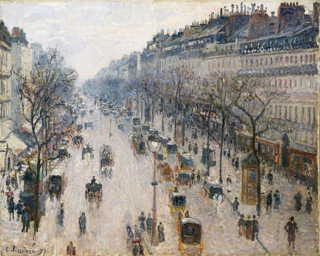 The Boulevard Montmartre,Winter Morning 1897 by Camille Pissarro