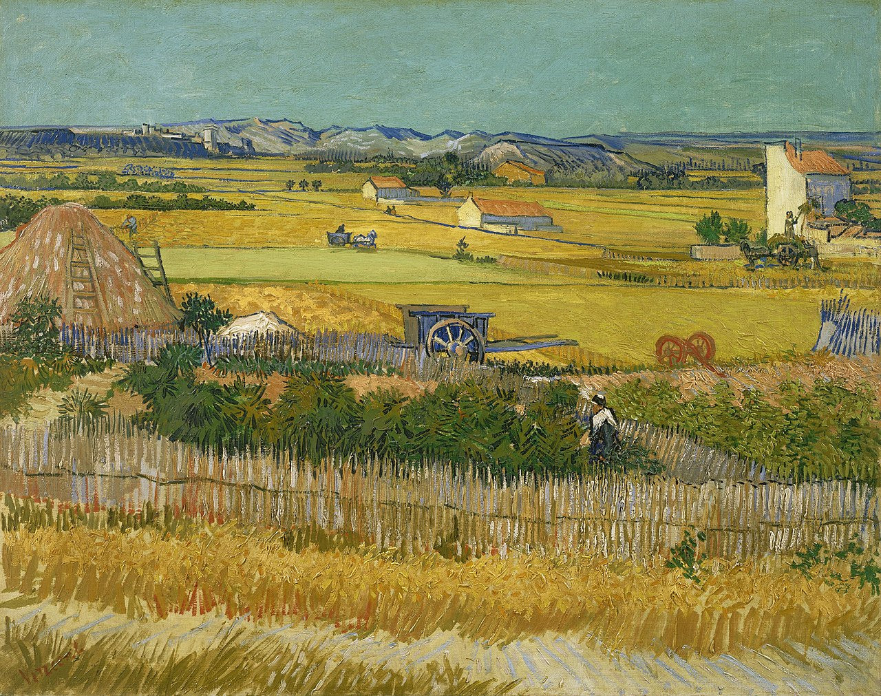 Harvest at La Crau, with Montmajour in the Background by Vincent Van Gogh