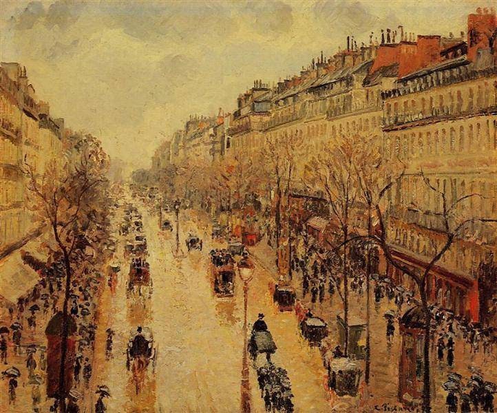 The Boulevard Montmartre, Afternoon, in the Rain by Camille Pissarro