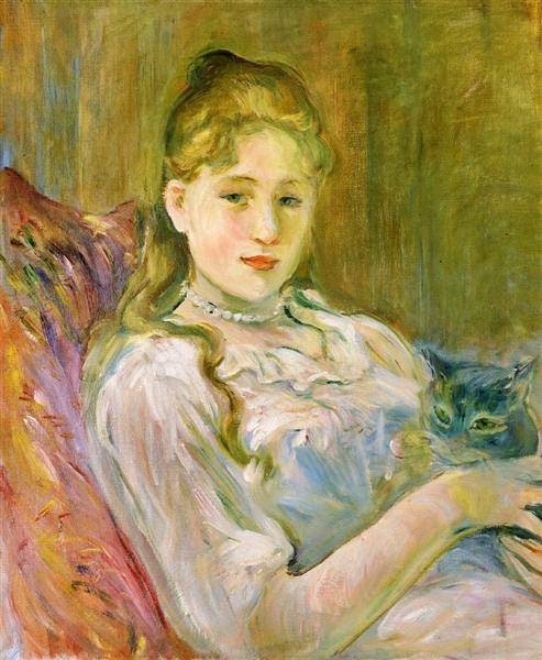 A Young Girl with Cat (1892) by Berthe Morisot