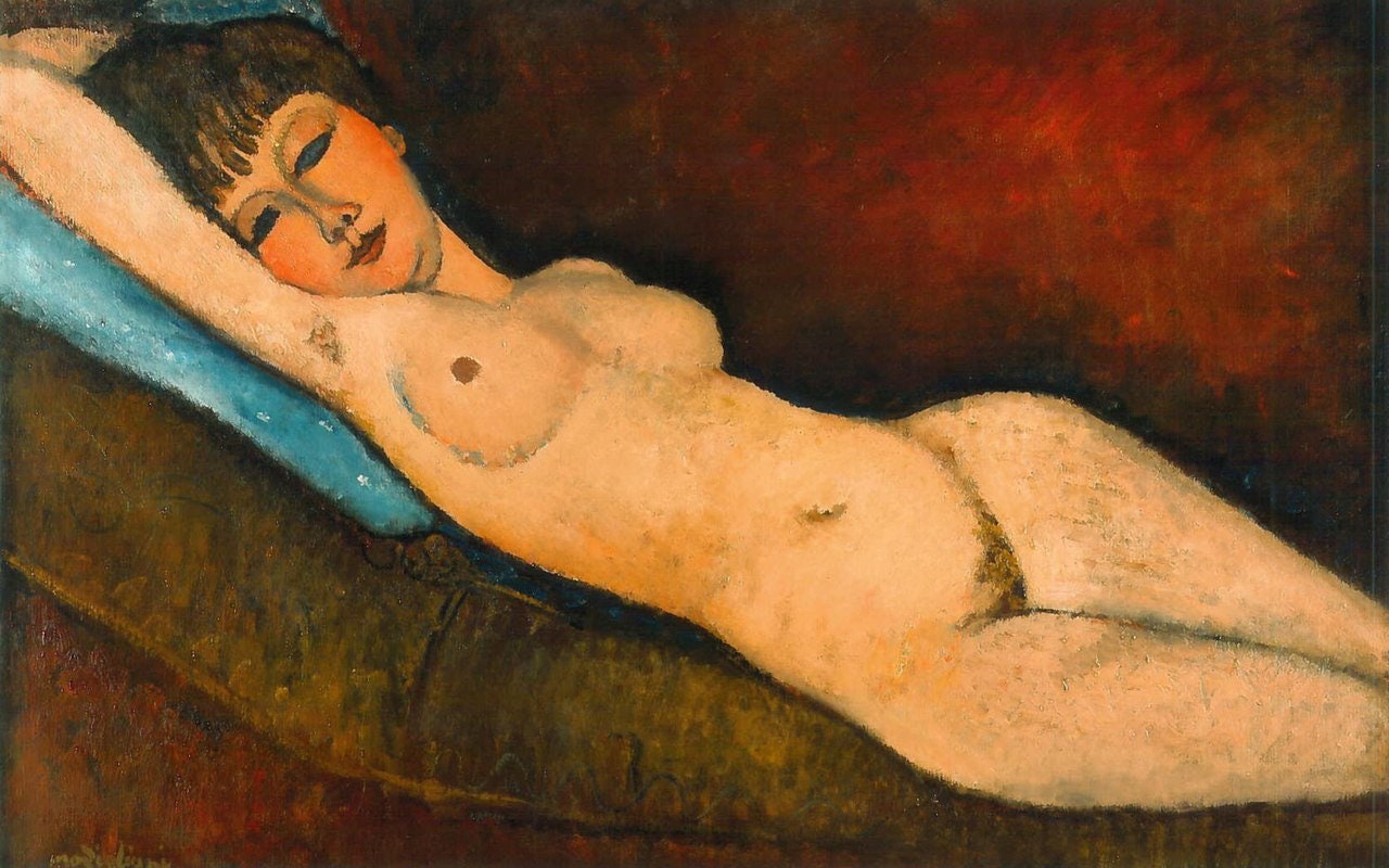 Reclining Nude on Blue Cushion 1916 by Amedeo Modigliani